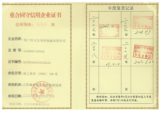 重合同守信用(yòng)证书